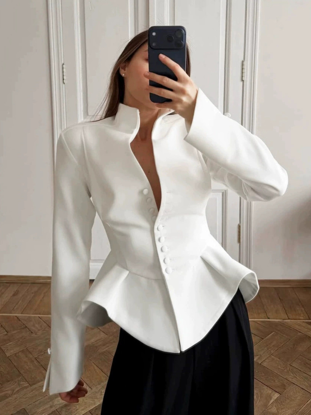 Forever 21 White Stand Collar Blazer Fall Winter Waist Defining